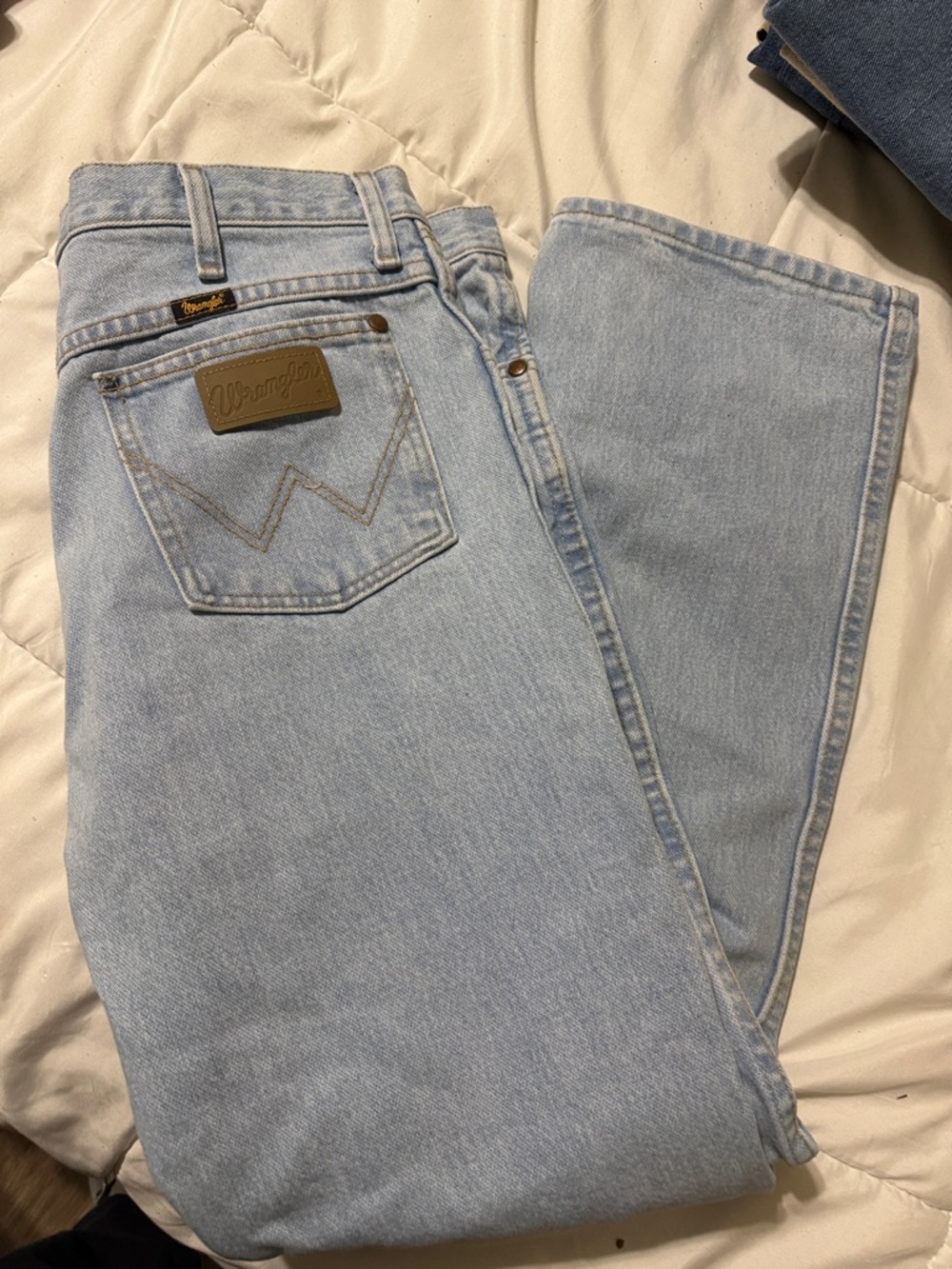Wrangler Light Blue Denim Jeans with Leather Patch